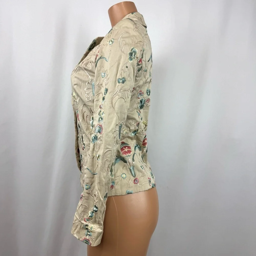 CORTEFIEL Women’s Sz 38 US M Cream Embroidered Blazer Jacket Whimsical Fairycore